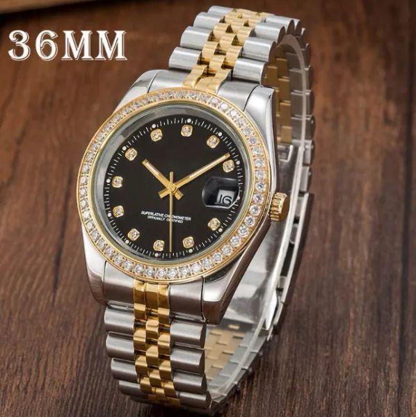 Relógios mecânicos automáticos lupa 36mm com diamante aço inoxidável safira relógios masculinos relógios de pulso masculinos à prova d'água luminoso montre de luxe