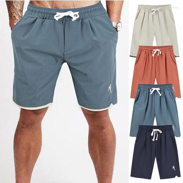Shorts masculinos 2023 Summer Men's Solid Color Borderyery Draw Rope Casual Sports Basketball Straight Fashion College Style