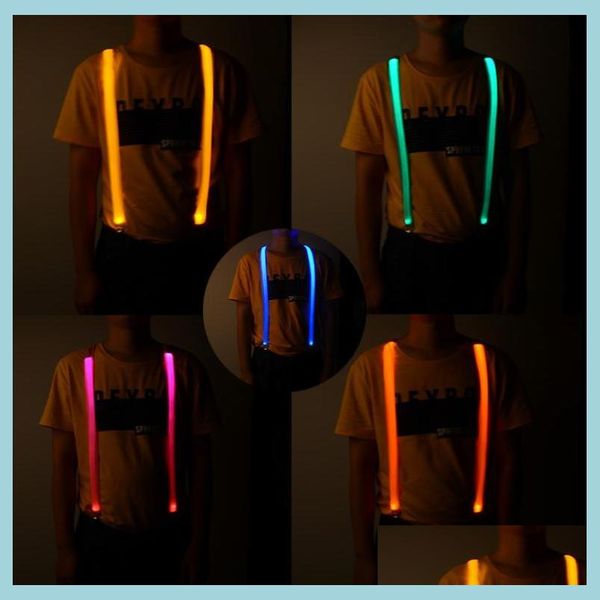 Outros suprimentos para festas de evento LED SUSPENDERS SUSPENDERS AJUSTÁVEL GLOWLENTE SHAPE THASS COM ABRIOS DE NOVIMENTO STONG PARA ADTS CRIANÇAS DRO DHQH8