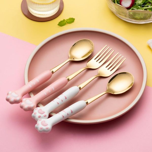 Akşam yemeği setleri modern sevimli çatal bıçak takımı seti tasarımcı doğum günü yeniden kullanılabilir mutfak tatlı akşam yemeği gereçleri kamp porselen talheres sofra takımları