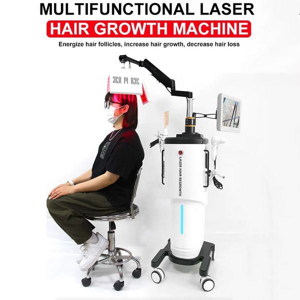 Laser de diodo 5 em 1 650nm equipamento para recrescimento capilar, tratamento para perda de cabelo, reparação do couro cabeludo, óleo regulador de espessura do cabelo, salão de beleza