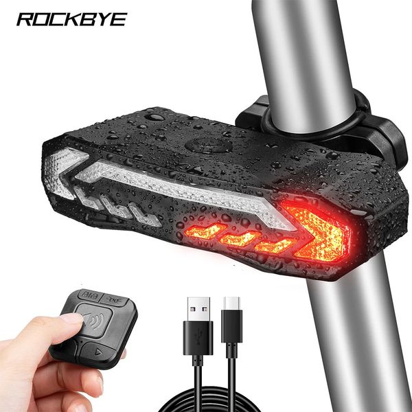 Bisiklet ışıkları rockbye bisiklet fren kuyruğu ışık kablosuz uzaktan kumanda dönüş sinyali LED su geçirmez alarm antitheft 231117