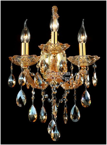 Настенные бра с кристаллами Марии Терезии, светильник с 3 лампами, настенные бра янтарного золотого цвета, домашнее освещение
