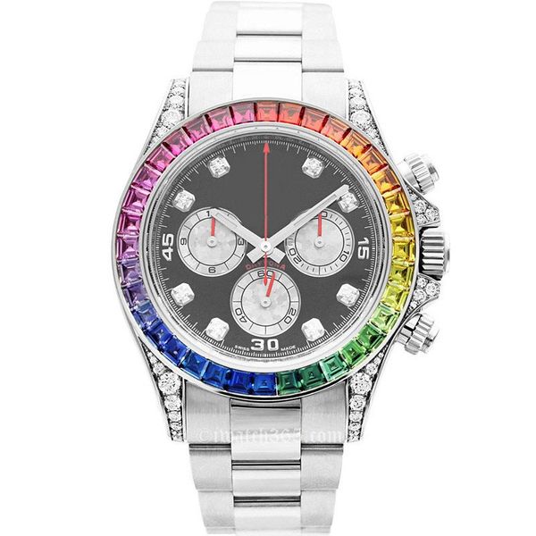 9 estilos Rainbow Watch ETA7750 MOVIMENTO DE TIMELHO MECÂNICO AUTOMÁTICO HOMEM MECÂNICO HOMEM MENIO RELÓGIOS 40mm 904L de alta qualidade Sapphire Anel de cerâmica foto real de borracha de borracha rosa relógio de ouro rosa