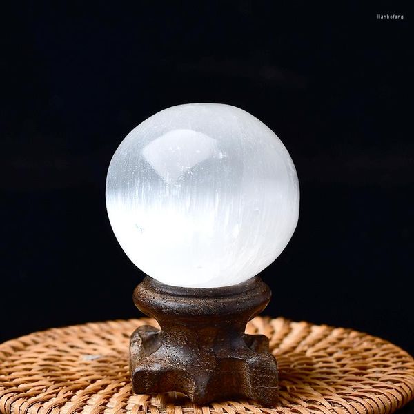 Estatuetas decorativas 40mnmnatural selenite gesso de gesso de cristal bola de cristal reiki massagem cura pedra requintada decoração de minério de minério de minério