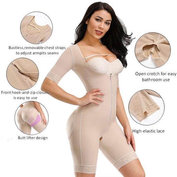 Intimo modellante da donna Donna Colombianas Post-intervento chirurgico Completo modellante per braccio Body Body Powernet Cintura Nero Vita trainer Corsetti Dimagranti Shapewear 230418