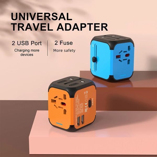 Spina per cavo di alimentazione Adattatore per presa elettrica EU UK US AU Convertitore per caricabatterie da viaggio universale internazionale con 2 ricarica USB 5V 24A 231117