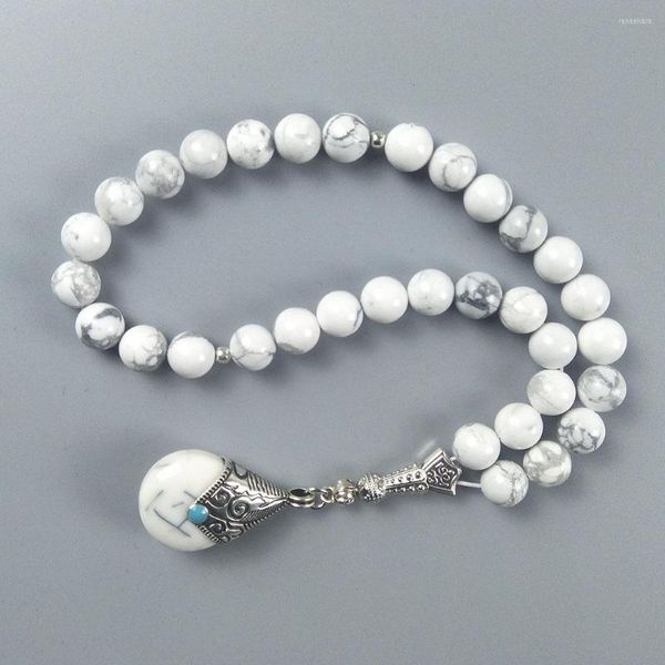 Strang Design Weißer Howlith 10 mm Naturstein Tasbih mit Anhänger für muslimisches Hochzeitsgeschenk