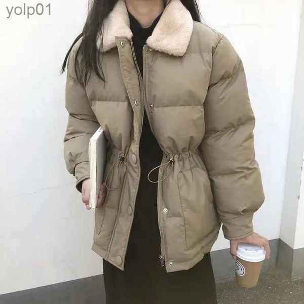 Parkas femininas moda gola de pele curta jaqueta feminina estação europeia 2023 inverno novos produtos europeus design de nicho jaquetaL231118