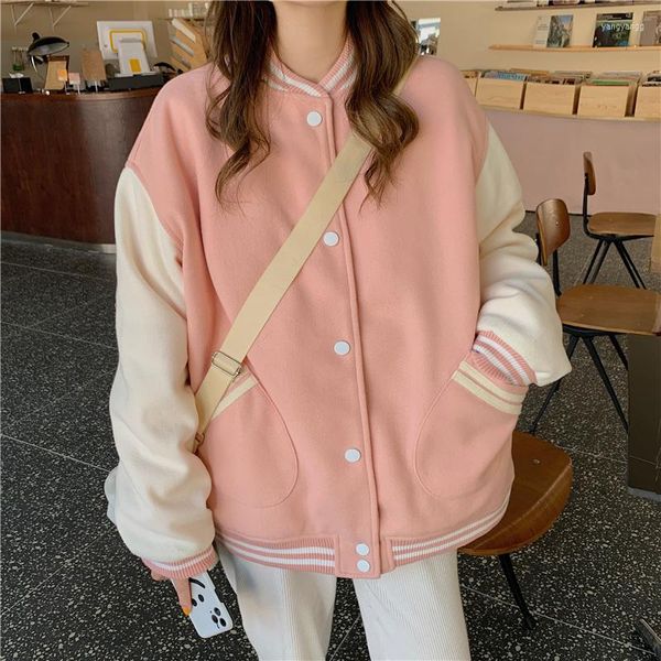 Giacche da donna Deeptown Harajuku Giacca college moda Donna Bomber oversize Y2k Streetwear Cappotto da baseball Uniforme universitaria vintage