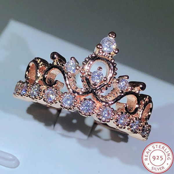 Anéis de banda 925 prata Birthstone Coroa Anéis para Mulheres Moda Zircon Cristal Princesa Jóias Românticas Senhoras Presente de Aniversário Casamento Noiva AA230417