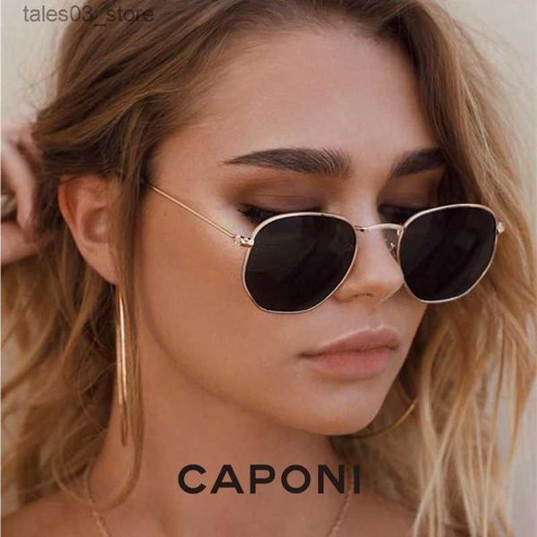 Sonnenbrille CAPONI Klassische Sonnenbrille Frauen Ray Cut Retro Sonnenbrille UV400 Schützen Polarisierte Gold Metall Hexagon Mode Brillen CP1081 Q231120