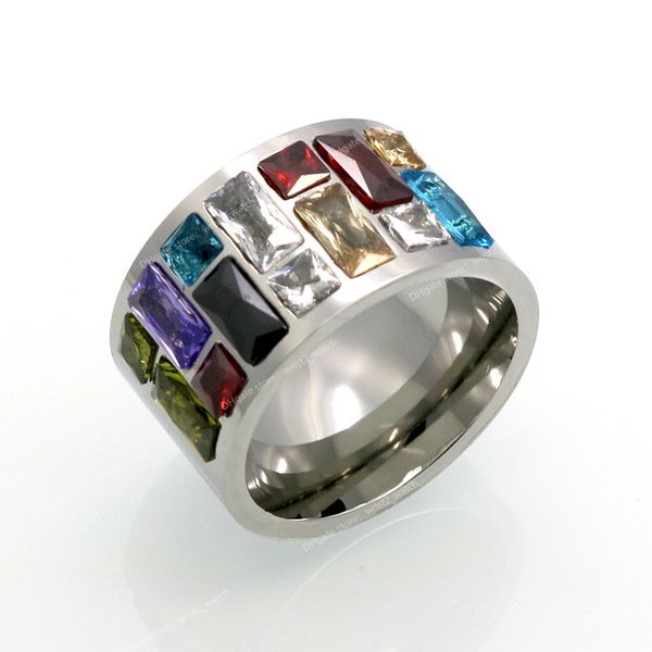 Mehrfarbiger Kristallring für Frauen, anel 316L Edelstahl, Eheringe, weiblich, Regenbogenfarbener Steinring, Modeschmuck, Modeschmuck. Ringe Ringe für Frauen