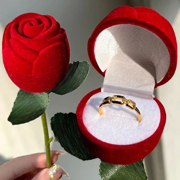 10 Stück Schmuckschatullen, kreative Rosen-Ring-Box, roter Samt, Rosen-Ohrringe, Präsentationsständer, Geschenkbox, Braut-, Verlobungs-, Schmuck-Aufbewahrungsbox 231118