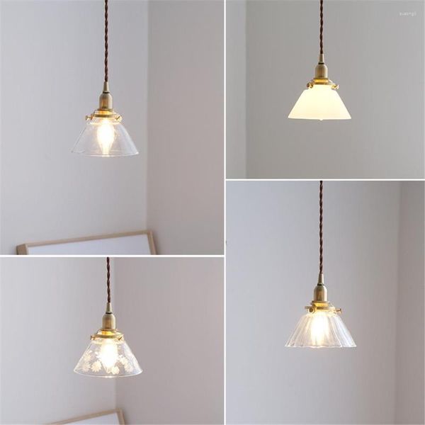 Lâmpadas pendentes de lâmpada de estilo americano Luzes de vidro Brass Retro Sala de jantar cozinha pendurada para teto decoração de casa Luminária