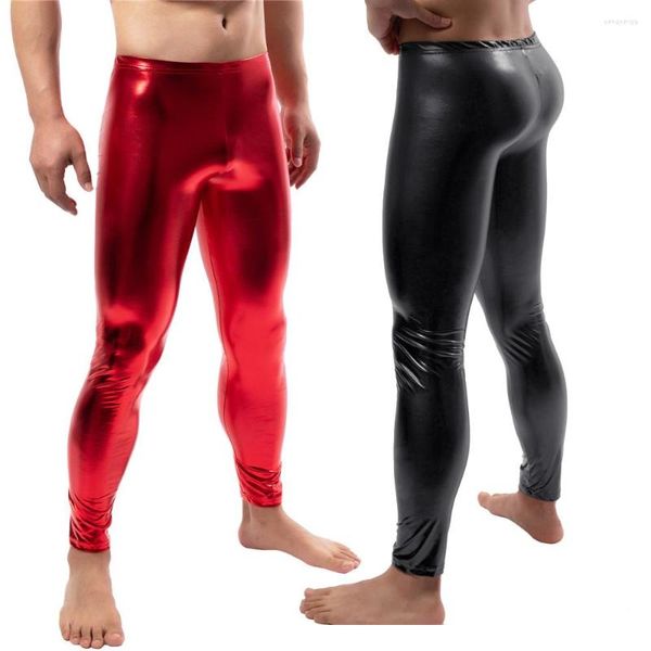 Erkekler Pantolon Uzun Erkek Taytlar Sahte Deri Sıkı Pu Pole Dans Sıska Pantolon Gece Kulübü Erkek Partisi Clubwear 3xl/4xl