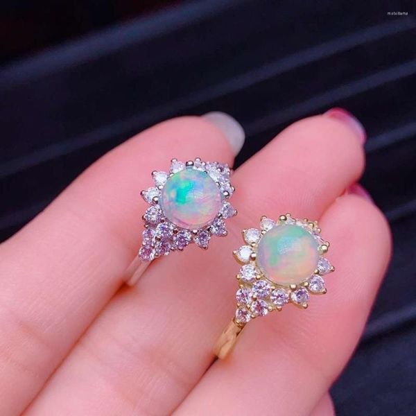 Rings de cluster simples personalidade elegante e real Opala natural 925 jóias finas de prata esterlina para homens ou mulheres