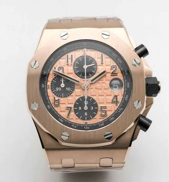 APF Factory Besttime Super Herren-Armbanduhr, 42 mm, Asia 3126, 18 Karat Rosévergoldung, massives Edelstahl-kariertes Zifferblatt mit Ziffern-Chronograph, automatische Faltschließe