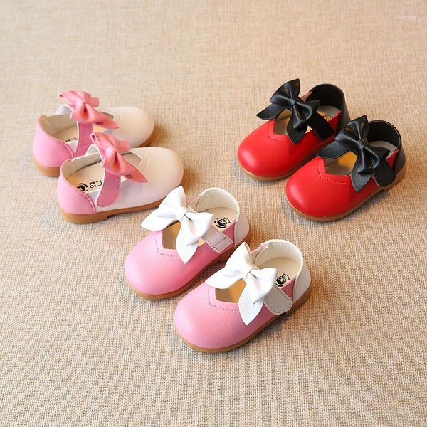 Scarpe da ginnastica 2023 Ly Princess Bambini Neonate Piatto Bowknot Patchwork Gancio in pelle Causale Taglia 15-19