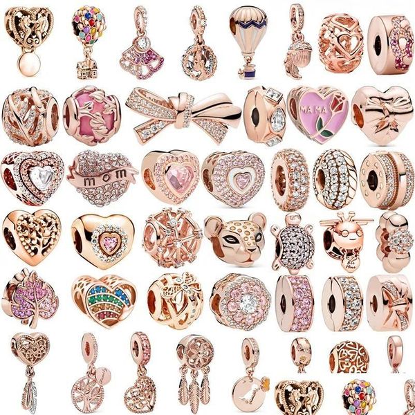 Charms Charms 925 Sterling Silber Europäisches Roségold Traumfänger Blume Baum Ballon Clip Perlenanhänger für Original Charm Armband Dro Dhoit