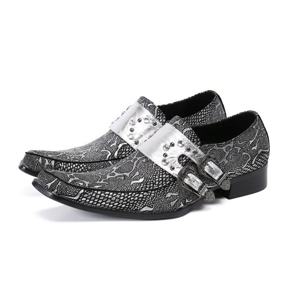 Christia bella italian Sier Print Real Leather Party Men Men Speed Fashion Buckle Formal Shoes Business Man Brogues