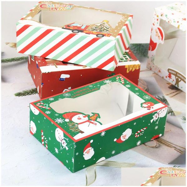 Enrole de presente tamanho de papelão de papel de biscoito de Natal com plástico com janela PVC Janela PVC Chocolate LX5252 Drop Delivery Home ga dhj9o