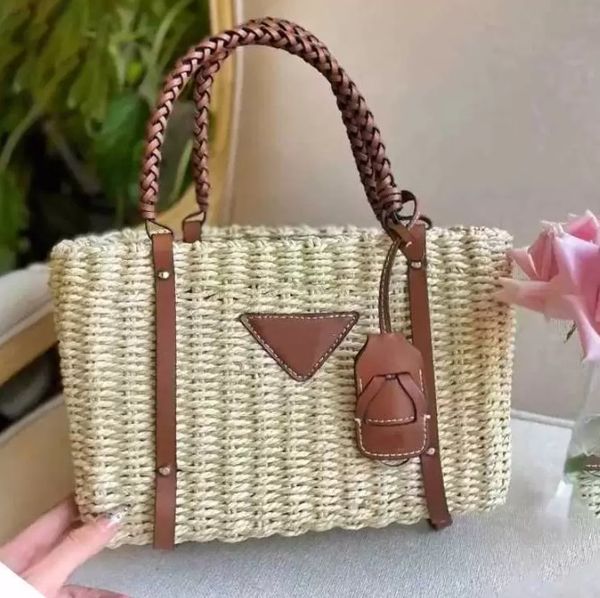 Designer-Straw Handbag Tote Bag Borse a tracolla da donna Borse da spiaggia in maglia Manico in pelle Printting Lettere Libro classico