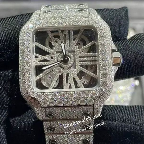 Cartis 5 estilos Novo esqueleto VVS Moissanite assistir Iced Out Wristwatch Pass Diamonds Test ETA Luxury Sapphire Watches Rose Gold Silver Automatic Iced Out Watches 404