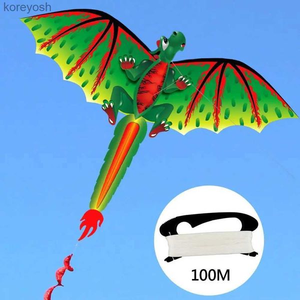 Kite Acessórios Crianças Bonito Dinossauro 3D Kite Jogo Voador Esporte Ao Ar Livre Jogando Brinquedo com Linha de 100mL231118