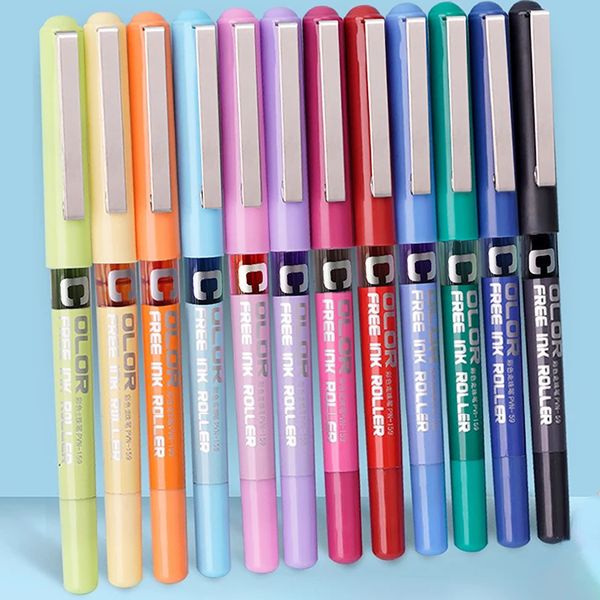 Canetas de gel 12 cores Precisa Stick Liquid Ink Roller Ball Pens Extra Fine Point 0.5mm Super Suave Secagem Rápida Skip-Free Escrita 231117