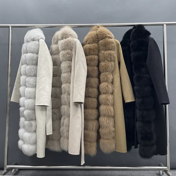 Damen Wollmischungen MISSJANEFUR Kaschmir Wollmantel mit Gürtel Frauen Koreanische Mode Luxus Echtpelzbesatz Lange Wolle Trenchcoat Winter 231117