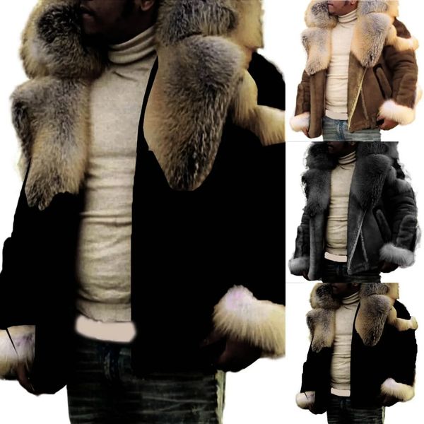 Designer masculino jaquetas de couro falso integrado inverno quente camuflagem dos homens inverno grandes casacos de pele jaqueta com capuz casaco quente