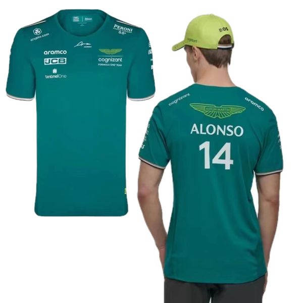 Дизайнерские мужские футболки Fashion Aston Martin 2023 F1 Team Футболки Испанский гонщик Фернандо Алонсо 14 и STROLL 18 Негабаритные рубашки поло
