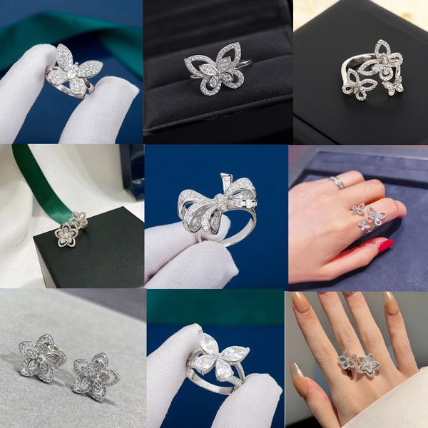 Novo GRAFFS Mulheres Brinco de Anel de Casamento com Caixa Designer de Forma de Borboleta Jóias 925 Prata Esterlina Clássico Diamantes Brancos Tamanho 6-8cm Anéis Casal Presentes de Natal