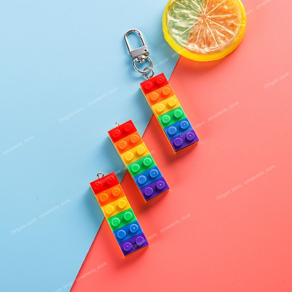 10pcs Rainbow Building Block Toy Brick Resin Charms Pingente para Brinchochain Diy decoração de jóias de moda Acessórios de jóias de moda jóias de joias de moda jóias