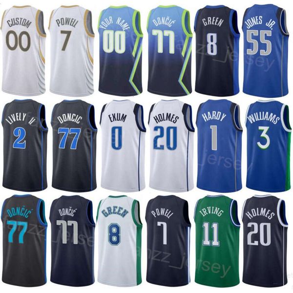 Maglia da basket stampata Dwight Powell 7 Josh Green 8 Richaun Holmes 20 Dereck Lively II 2 Kyrie Irving 11 Luka Doncic 77 Nome personalizzato Numero Maglia Squadra Uomo Donna