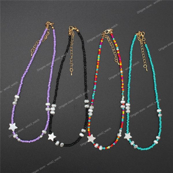 Neue Perlenperlen Strand Choker Halskette Frauen String Kragen Charme Shell Stern Bunte handgefertigte Femme Juwely Boho Accessoires Fashion Jewelkrynecklace Boho