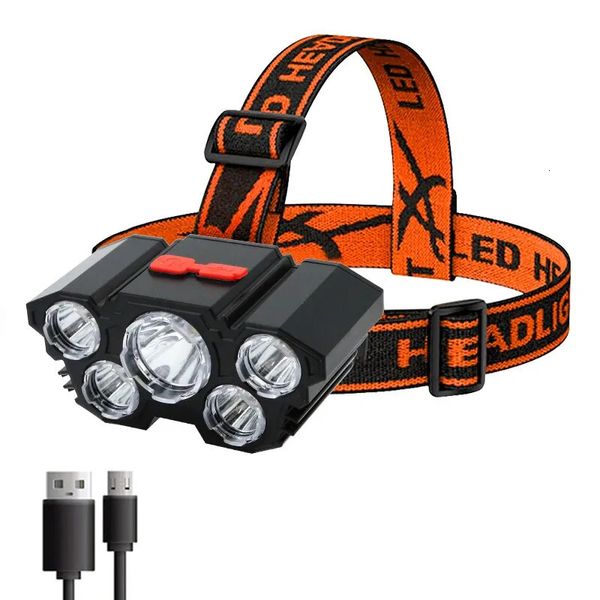 Faróis 5 lanternas LED recarregáveis com bateria 18650 embutida e faróis resistentes para acampamento, aventura e pesca 231117