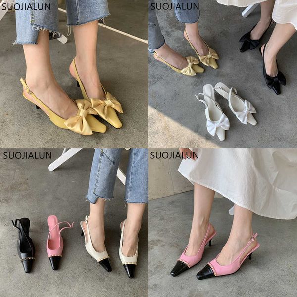 Sandálias Spring New Brand Women Sandal Fashion Moda Big Bush-Knot Slip Slip em Ladies Slingback Shoes Fin Loge Alto Bombas 230316