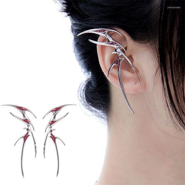 Rücken Ohrringe Gothic Punk Schmetterling Ohr Clip Frauen Mode Rot Strass Elf Cosplay Coole Party Schmuck Zubehör Geschenke 2023