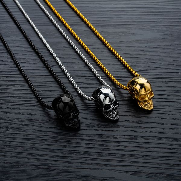 Colares pendentes de caveira de moda homens titânio aço de aço retro design clavícula Chain de jóias de jóias para masculino