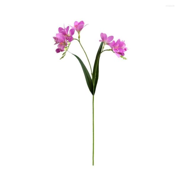 Dekorative Blumen Gefälschte Blume Schmetterling Künstliche 3D Cymbidium Hochzeit Lila Dekor Mit Blättern Zuhause Blauer Eisendraht Biegbar Zweigabelig