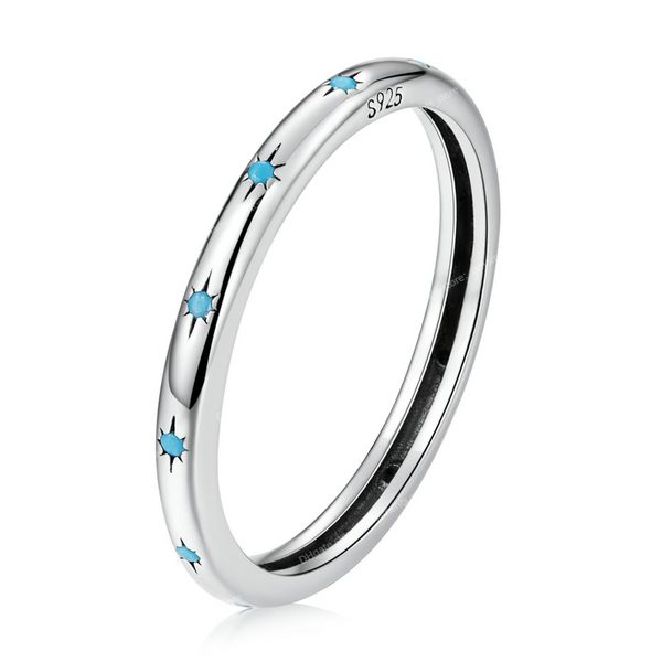 Argento 925 del nastro turchese blu modelli di stelle anelli rotondi di dimensioni semplici per le donne gioielli originali femminili CTR240 anelli di gioielleria raffinata