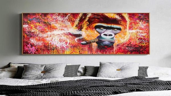Arte astratta della parete della tela di canapa pittura a olio animale Gorilla fumare sigaro divertente poster stampe foto per soggiorno moderno Home Decor C5774692