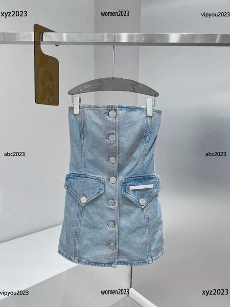 Denim-Kleider für Damen, Designer-Damenkleid, Taschendekorationskleid, einreihiges Sommerkleid, sexy BH-Design-Rock, neues Produkt