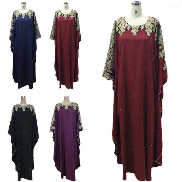 Ethnische Kleidung Marokkanische Abayas Muslimische Frauen Stickerei Perlen Fledermausärmel Loses Kleid Türkei Arabisch Kaftan Dubai Jalabiya Vestido Mitte