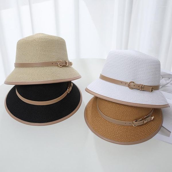 Шляпа Berets для женщин Панама Лето ведро соломы, женщина, повседневная леди, девочки, солнце, женственная