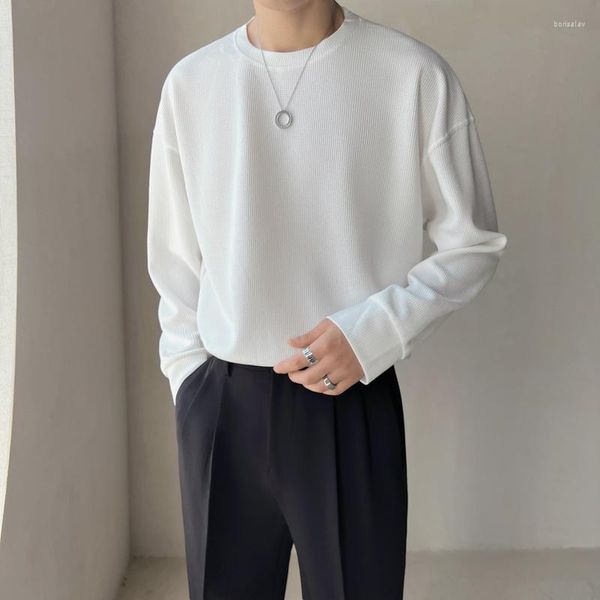 T-shirt da uomo T-shirt a maniche lunghe primaverili T-shirt da uomo slim fit moda O-Collo Streetwear T-shirt coreana a quadri casual a 8 colori Top da uomo M-5XL
