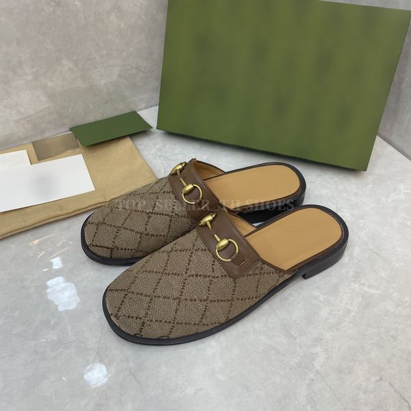 Desenhador Chinelo Masculino Lona Calfskin Mule Fechado Chinelo Bege Ébano Sandálias Verão Sapato Casual com Caixa