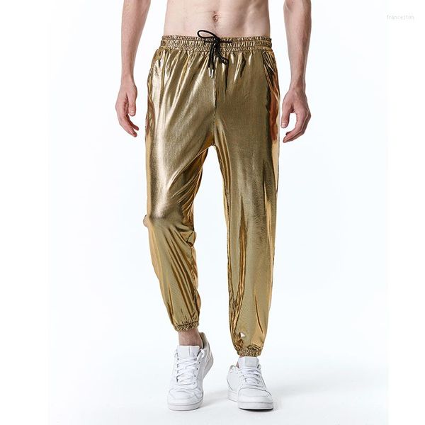 Pantaloni da uomo Lucido Oro Metallizzato Jogger Uomo Hip Hop Steampunk Discoteca Pantalon Homme Mens Disco Party Stage Pantaloni Allentati Y2K